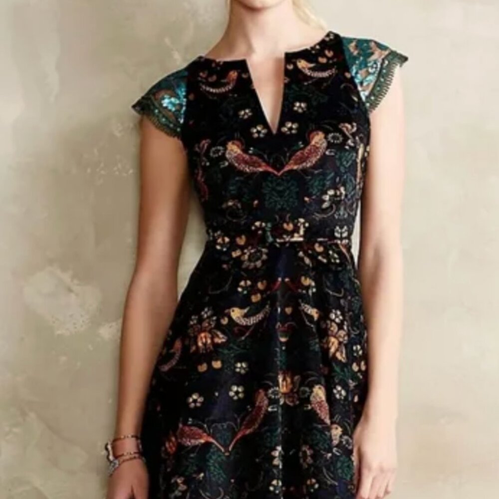 Anthropologie Larksong Eva Franco Bird Corduroy Dress - Size 4